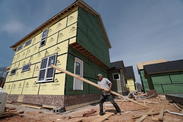 Man building a house